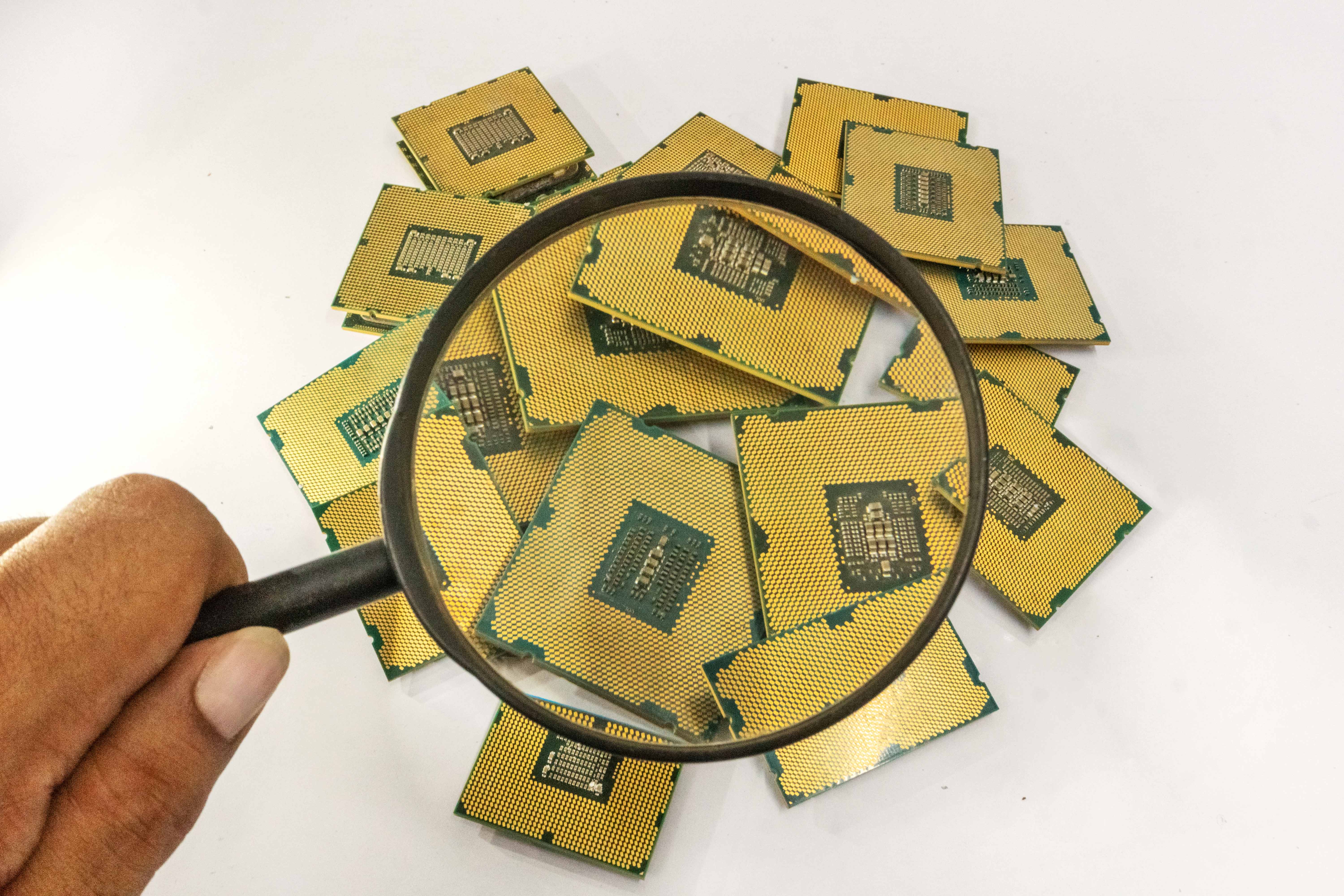 Stack of Computer CPU chips stock HD pictures