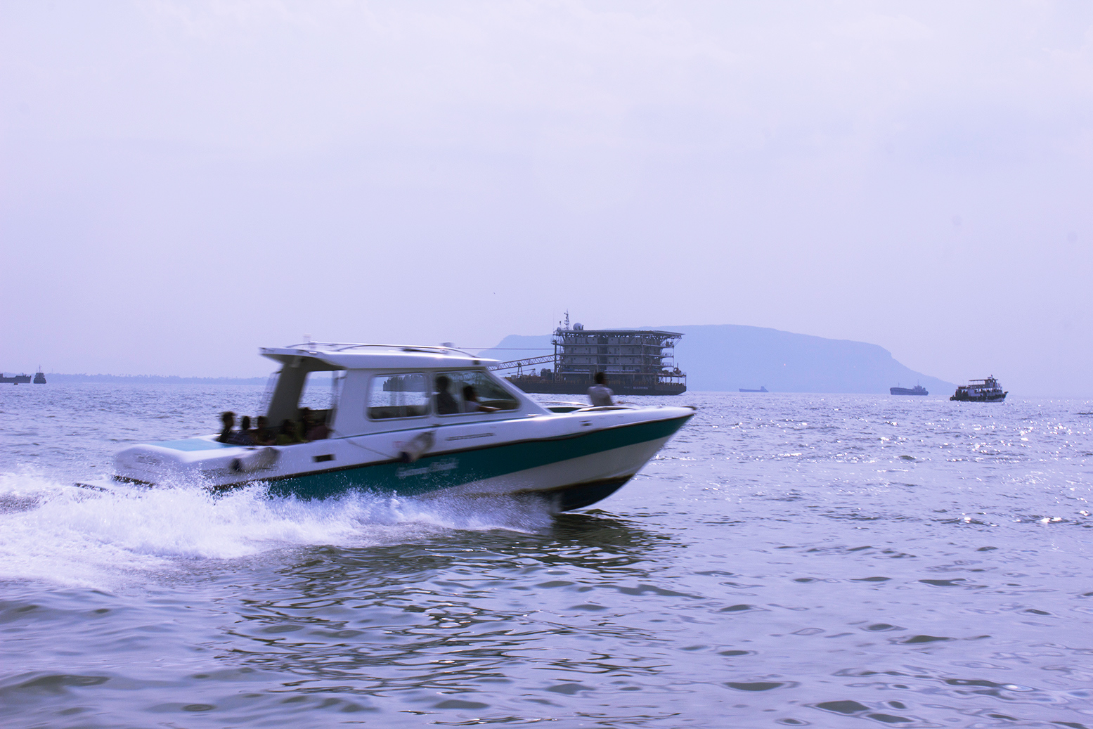 Motor boat sailing in sea