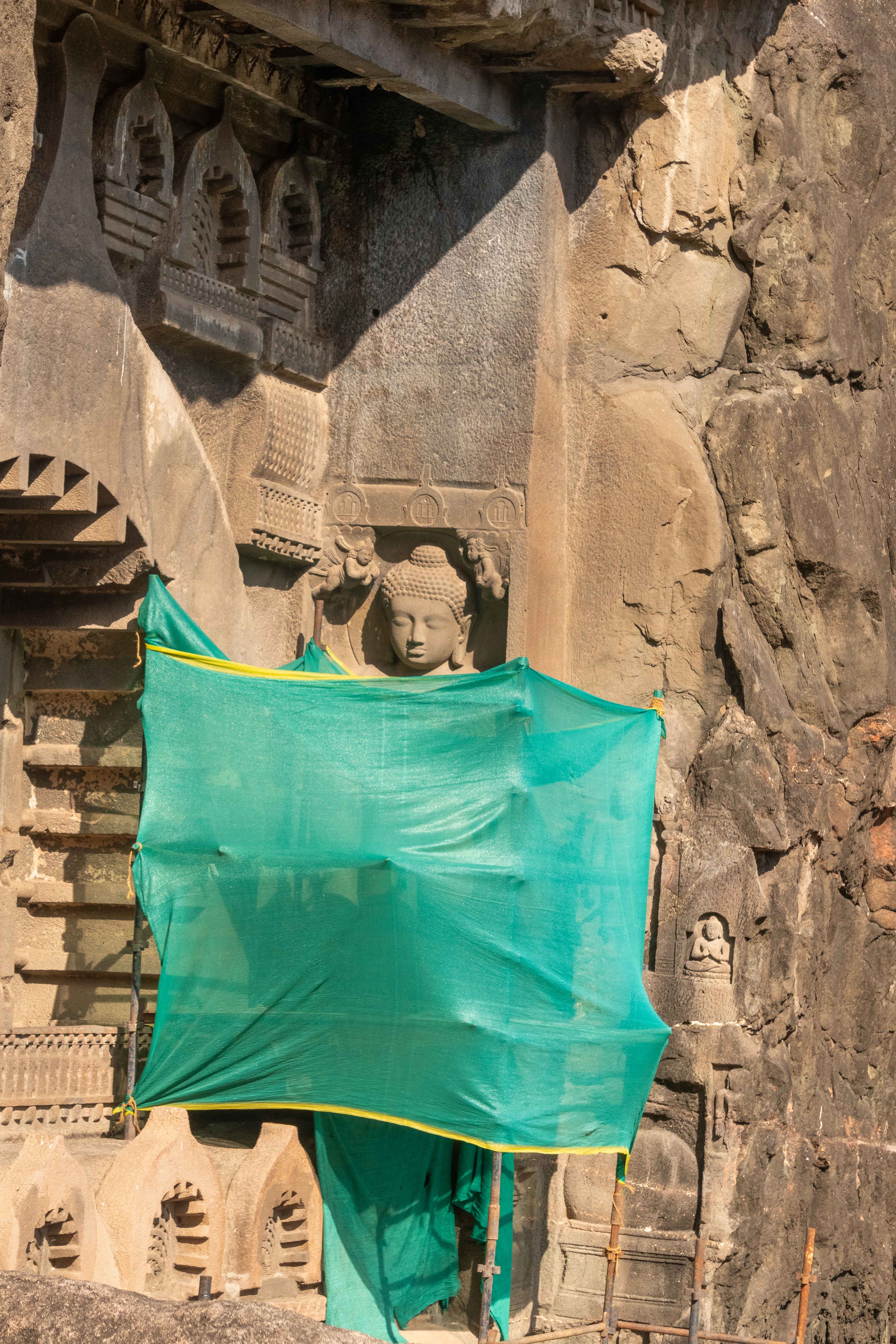 Ajanta caves restoration stock images hd