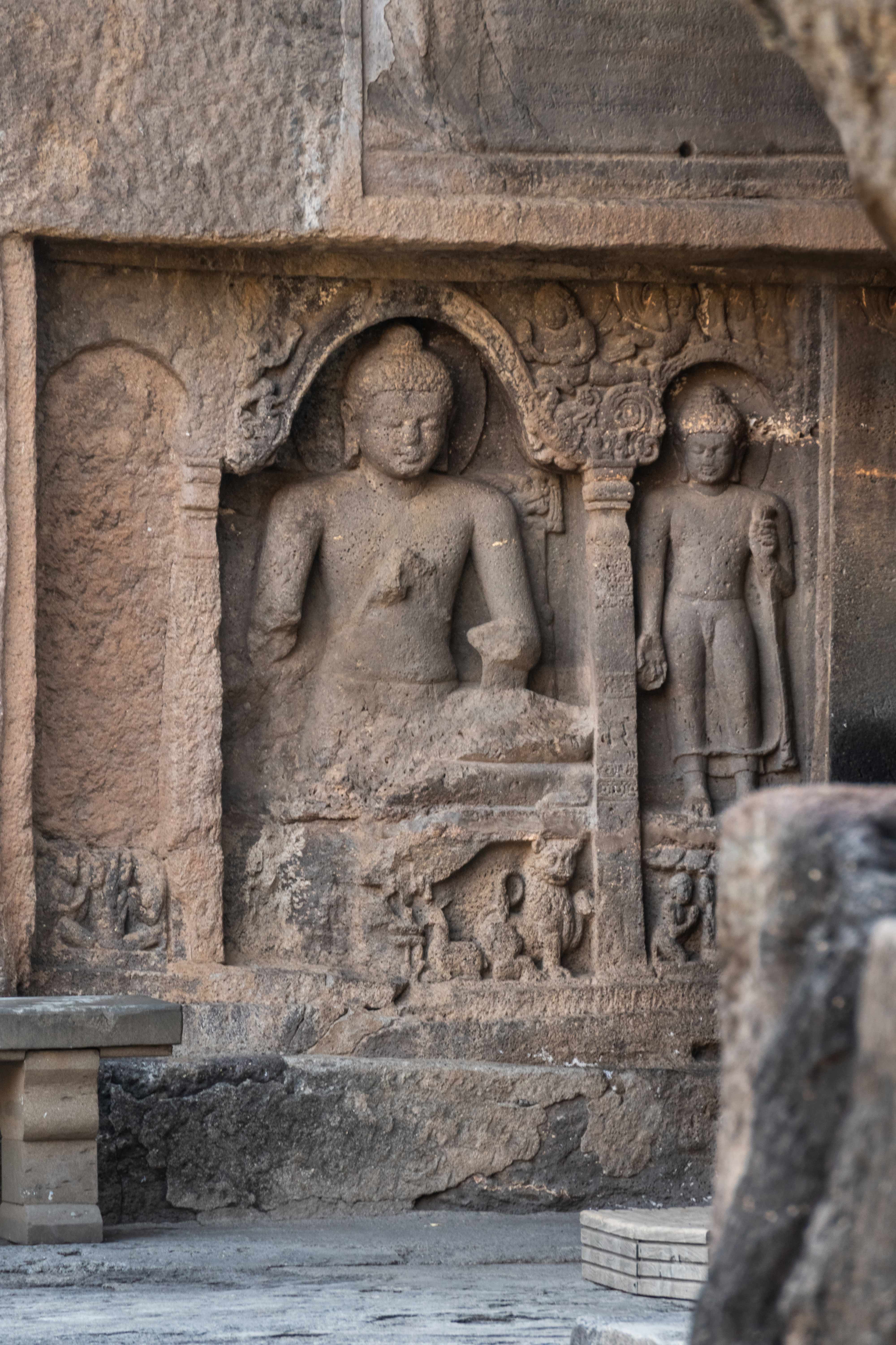 Weathered Ajanta caves carvings images hd