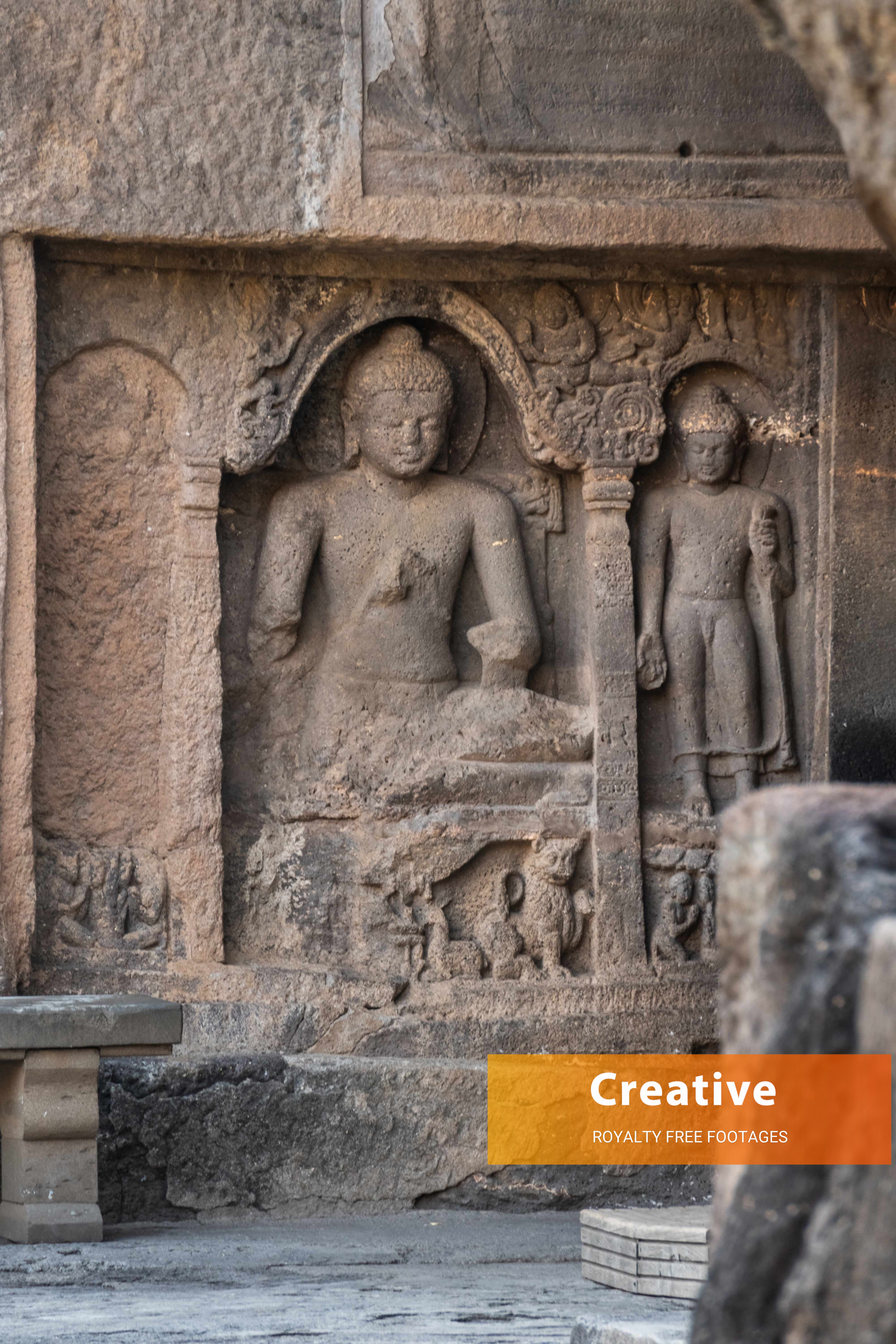 Weathered Ajanta caves carvings images hd